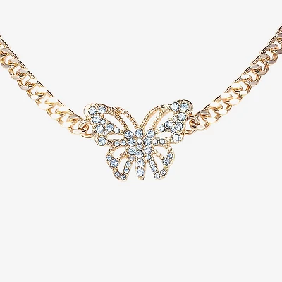 JS Jessica Simpson Gold Tone Womens Glass Alloy Butterfly 13 Inch Pendant Necklace