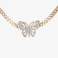JS Jessica Simpson Gold Tone Womens Glass Alloy Butterfly 13 Inch Pendant Necklace