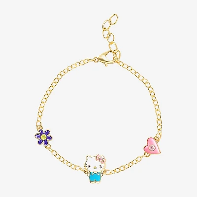 Womens 18K Gold Over Brass Solid Hello Kitty 6 1/2 Inch Link Bracelet