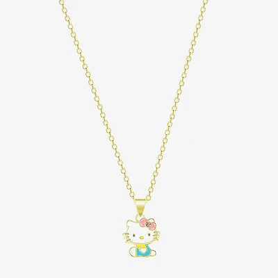 Hello Kitty Womens Pink Crystal 18K Gold Over Brass 18 Inch Pendant Necklace
