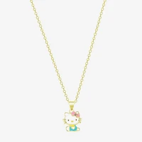 Hello Kitty Womens Pink Crystal 18K Gold Over Brass 18 Inch Pendant Necklace