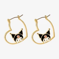 Womens Crystal 18K Gold Over Brass 26mm Heart Hello Kitty Kuromi Hoop Earrings