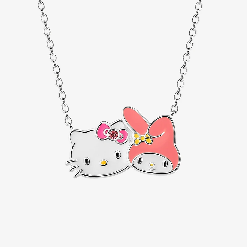 Hello Kitty Womens Pink Crystal Pure Silver Over Brass 18 Inch Pendant Necklace