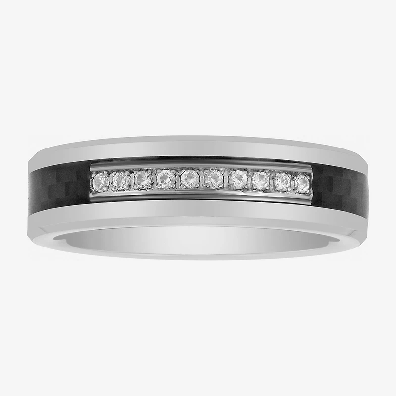 Mens 6MM 1/10 CT. T.W. Natural Diamond Tungsten Wedding Band