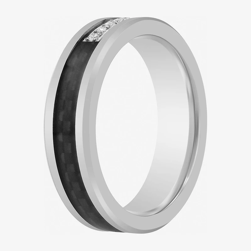Mens 6MM 1/10 CT. T.W. Natural Diamond Tungsten Wedding Band
