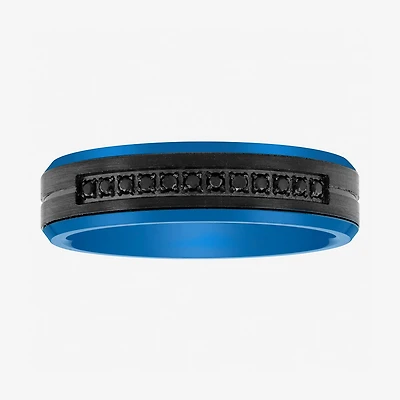 Mens 6MM Diamond Accent Natural Black Tungsten Wedding Band