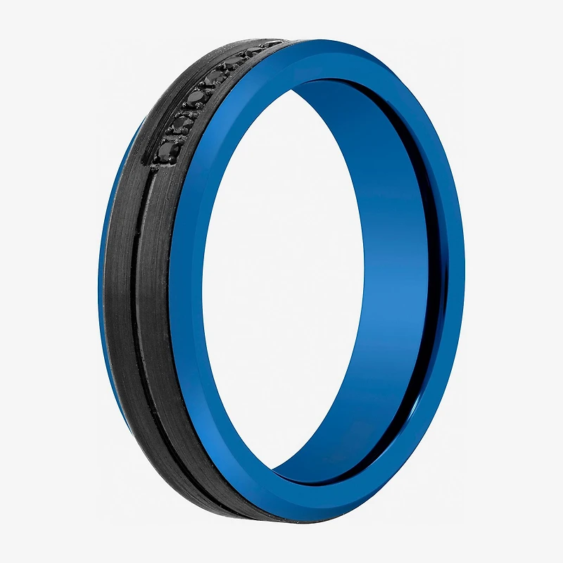 Mens 6MM Diamond Accent Natural Black Tungsten Wedding Band