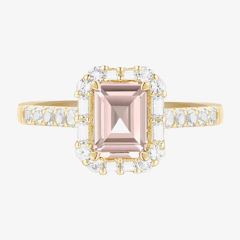 Yes, Please! Womens Lab Created Pink Sapphire 14K Gold Over Silver Side Stone Cocktail Ring
