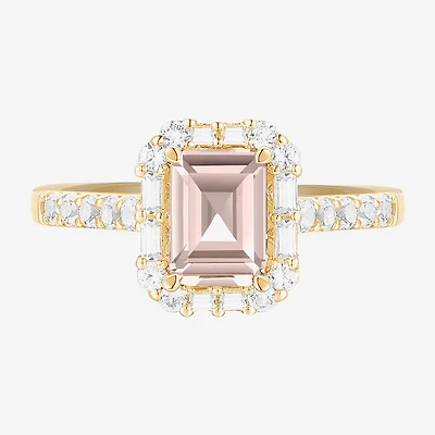 Yes, Please! Womens Lab Created Pink Sapphire 14K Gold Over Silver Side Stone Cocktail Ring