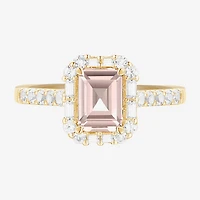 Yes, Please! Womens Lab Created Pink Sapphire 14K Gold Over Silver Side Stone Cocktail Ring