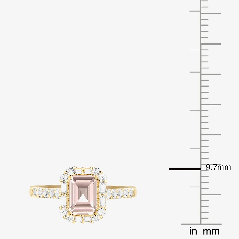 Yes, Please! Womens Lab Created Pink Sapphire 14K Gold Over Silver Side Stone Cocktail Ring