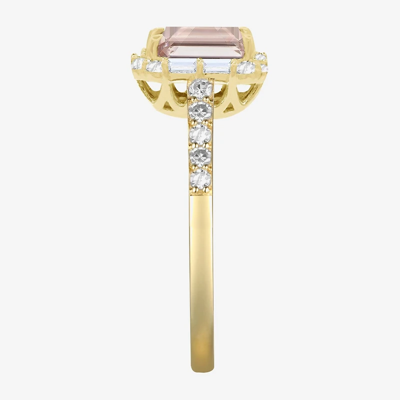 Yes, Please! Womens Lab Created Pink Sapphire 14K Gold Over Silver Side Stone Cocktail Ring