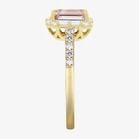 Yes, Please! Womens Lab Created Pink Sapphire 14K Gold Over Silver Side Stone Cocktail Ring