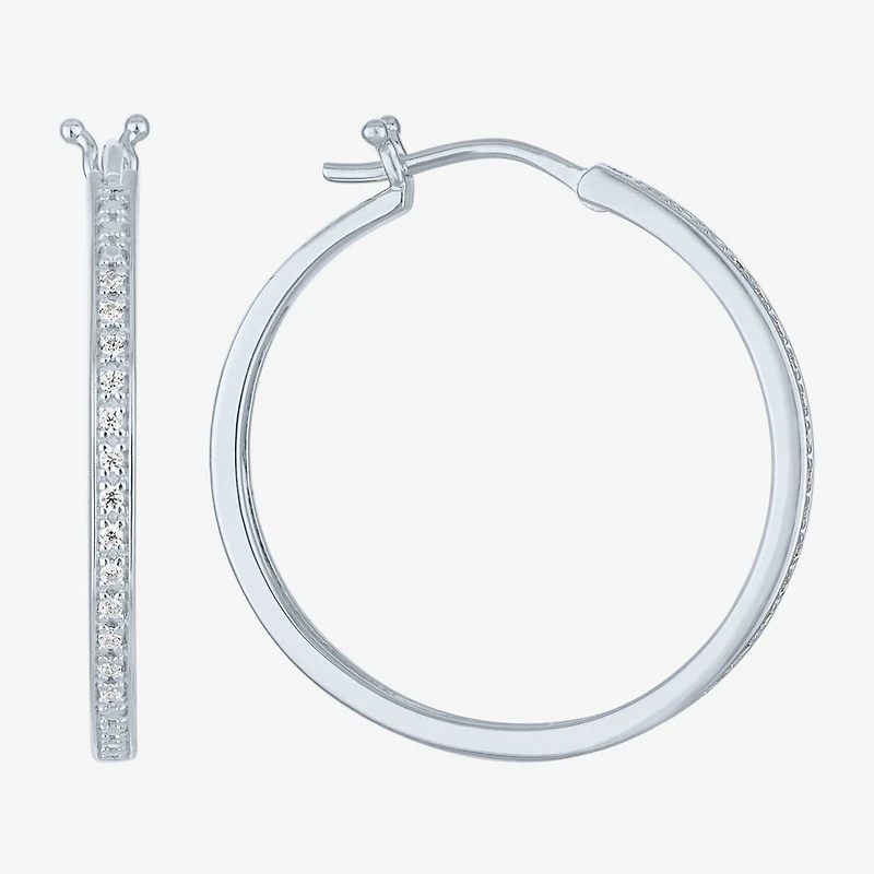 Yes, Please! Womens 1/10 CT. T.W. Natural White Diamond Sterling Silver 25mm Hoop Earrings