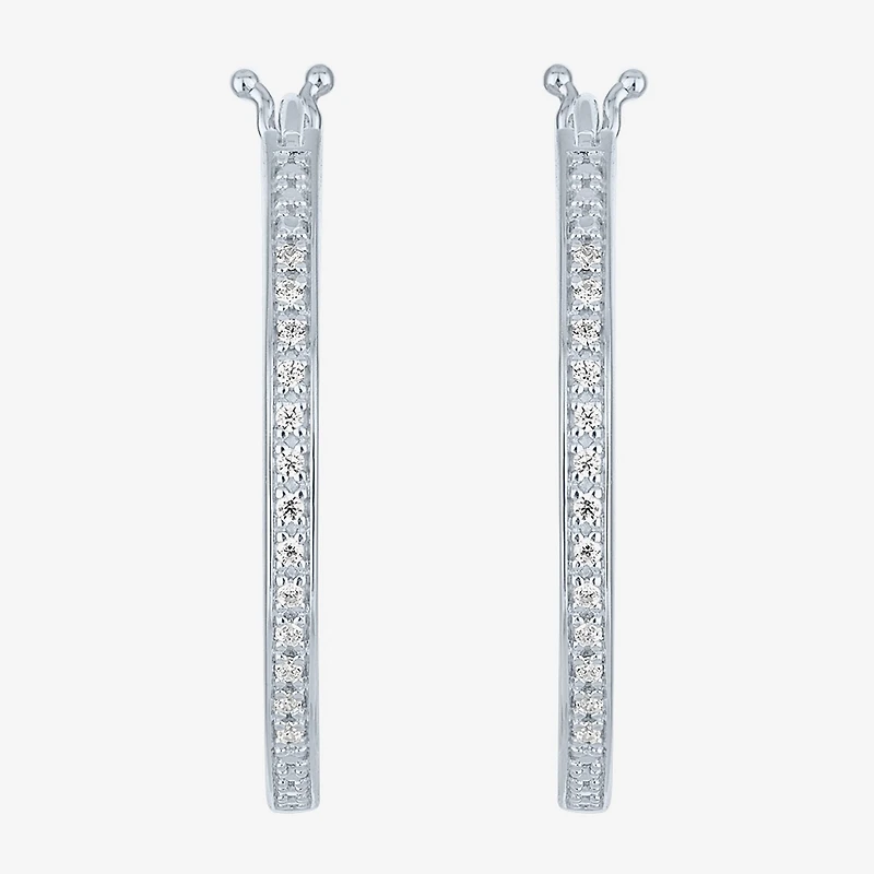 Yes, Please! Womens 1/10 CT. T.W. Natural White Diamond Sterling Silver 25mm Hoop Earrings