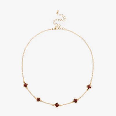 Bijoux Bar Delicates Gold Tone Womens Red 16 Inch Collar Necklace