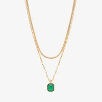 Bijoux Bar Delicates Gold Tone Womens Green Glass Stainless Steel 16 Inch Strand Necklace