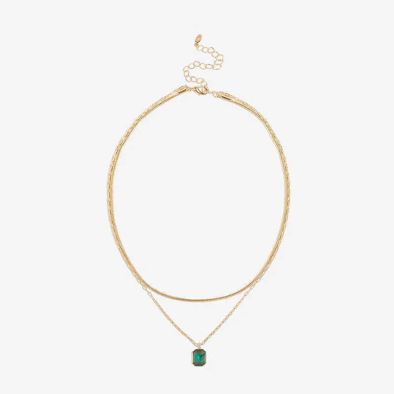 Bijoux Bar Delicates Gold Tone Womens Green Glass Stainless Steel 16 Inch Strand Necklace