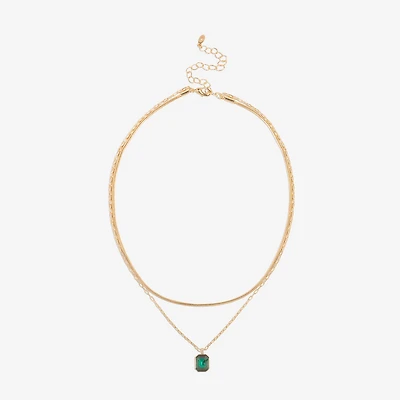 Bijoux Bar Delicates Gold Tone Womens Green Glass Stainless Steel 16 Inch Strand Necklace