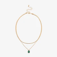 Bijoux Bar Delicates Gold Tone Womens Green Glass Stainless Steel 16 Inch Strand Necklace