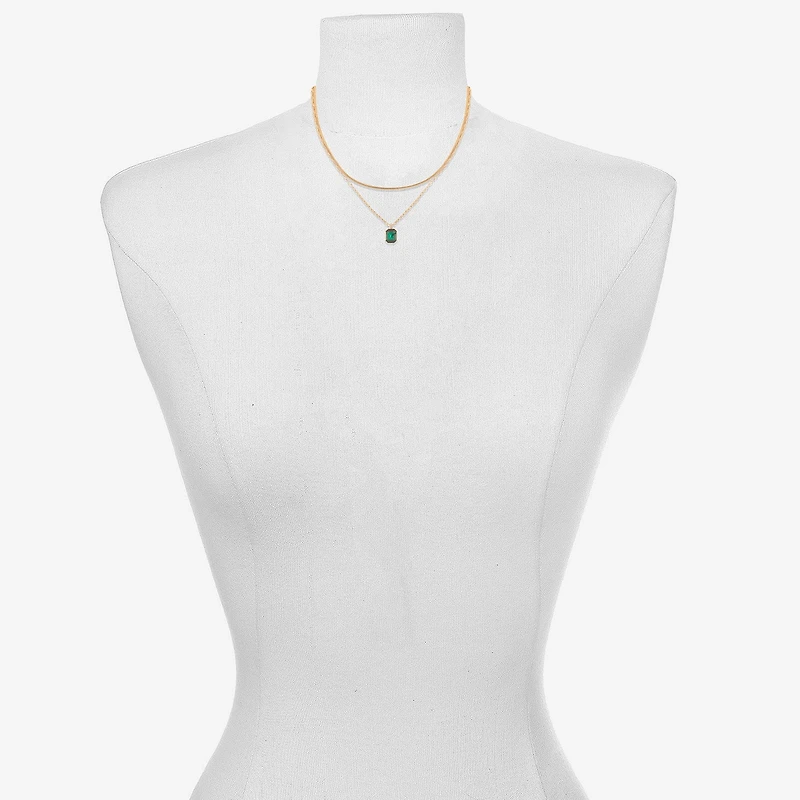Bijoux Bar Delicates Gold Tone Womens Green Glass Stainless Steel 16 Inch Strand Necklace