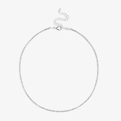 Bijoux Bar Silver Tone Womens Glass 15 Inch Tennis Necklace