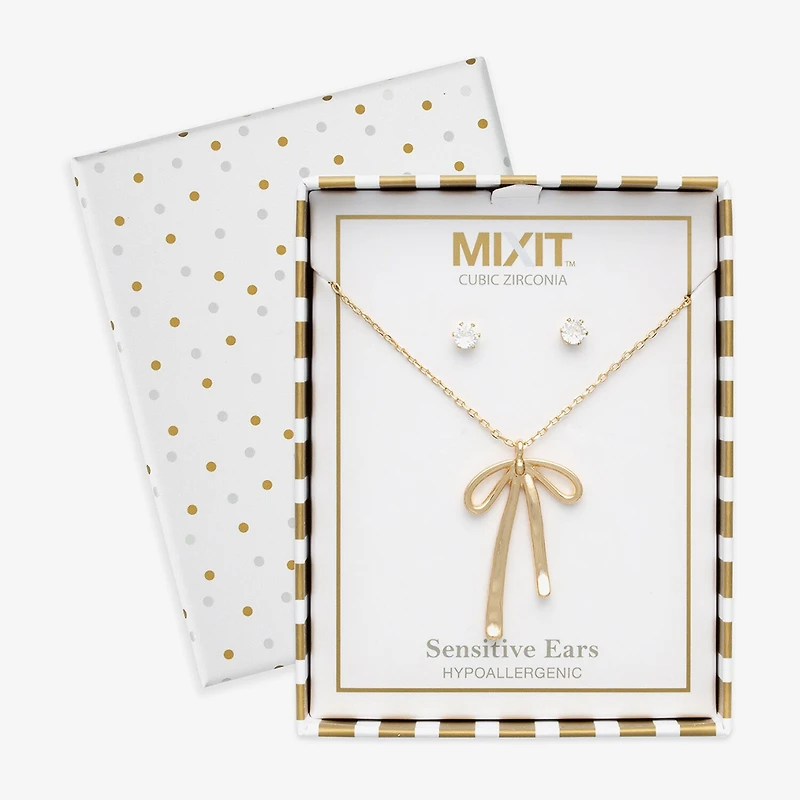 Mixit Womens Cubic Zirconia Bow Hypoallergenic 2-pc. Jewelry Set