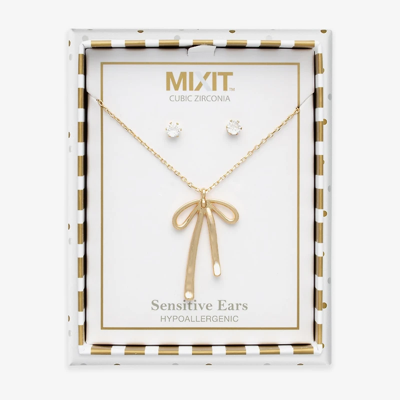 Mixit Womens Cubic Zirconia Bow Hypoallergenic 2-pc. Jewelry Set