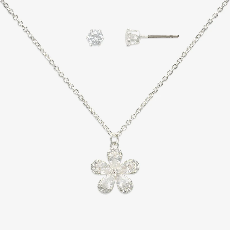 Mixit Womens Cubic Zirconia Flower Hypoallergenic 2-pc. Jewelry Set
