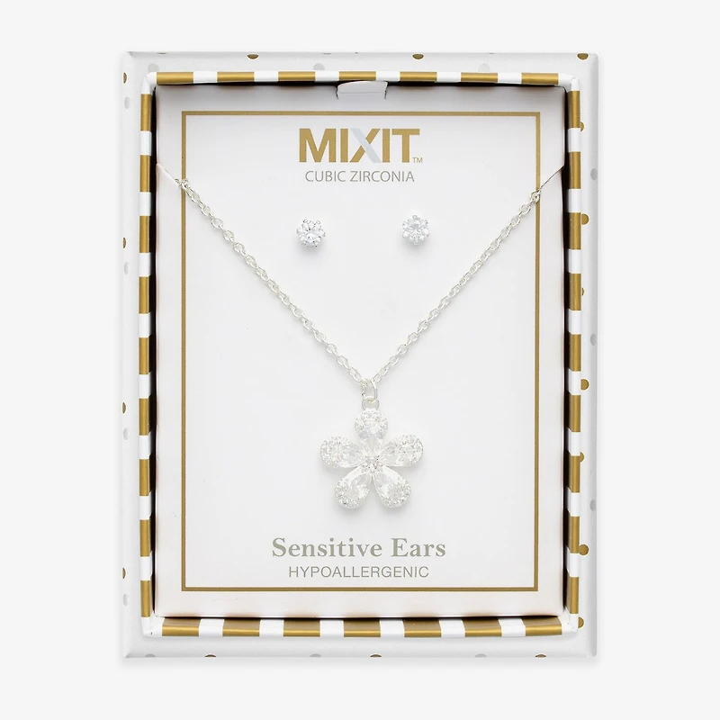 Mixit Womens Cubic Zirconia Flower Hypoallergenic 2-pc. Jewelry Set