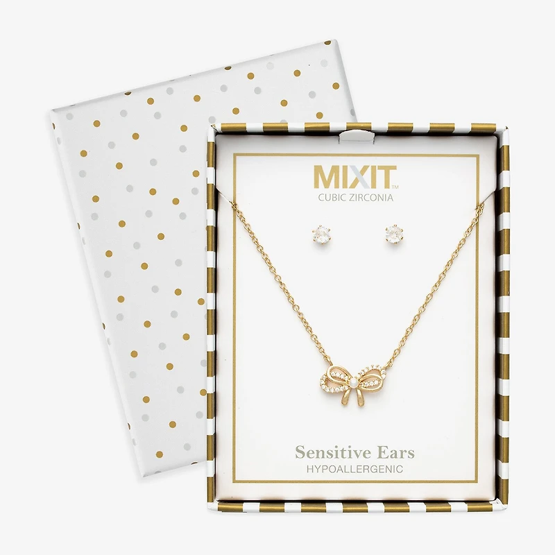 Mixit Womens Cubic Zirconia Bow Hypoallergenic 2-pc. Jewelry Set