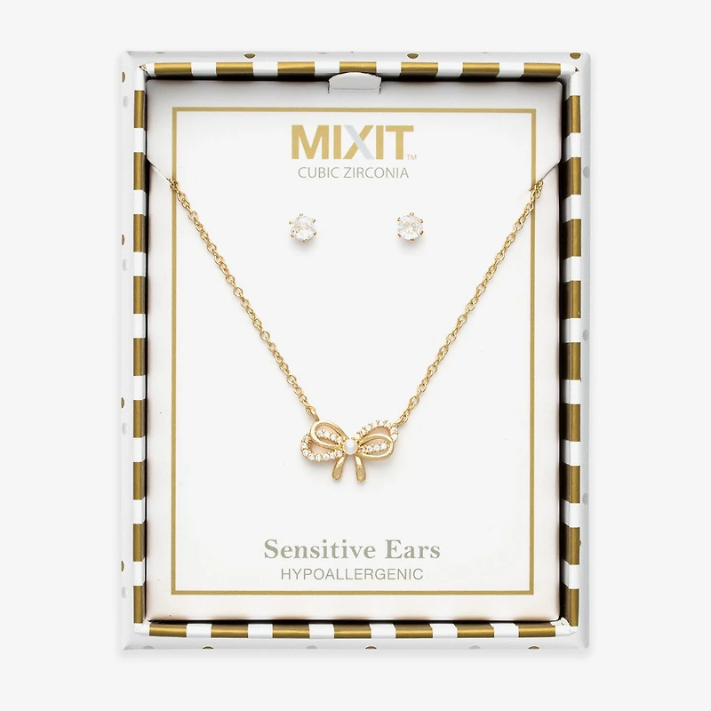Mixit Womens Cubic Zirconia Bow Hypoallergenic 2-pc. Jewelry Set