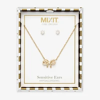 Mixit Womens Cubic Zirconia Bow Hypoallergenic 2-pc. Jewelry Set