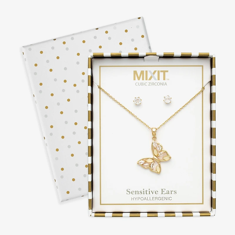 Mixit Womens Cubic Zirconia Butterfly Hypoallergenic 2-pc. Jewelry Set