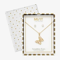 Mixit Womens Cubic Zirconia Butterfly Hypoallergenic 2-pc. Jewelry Set