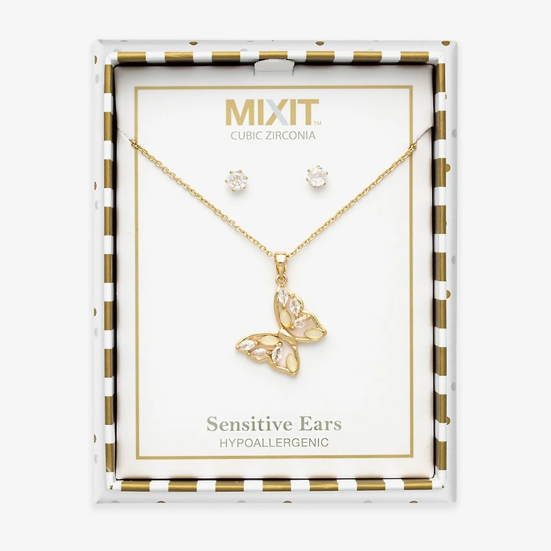 Mixit Womens Cubic Zirconia Butterfly Hypoallergenic 2-pc. Jewelry Set