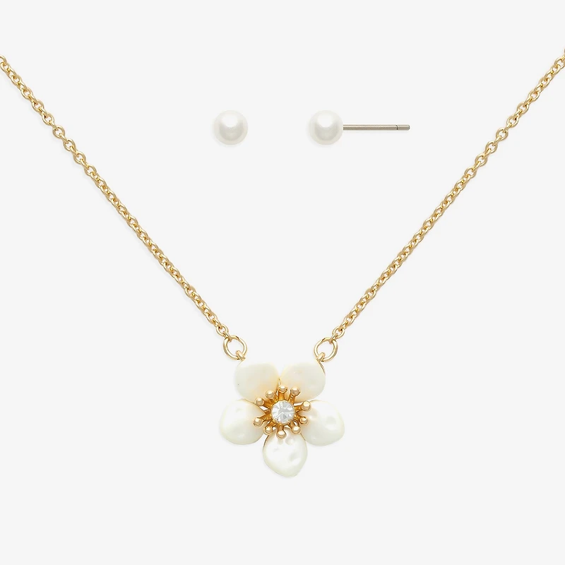 Mixit Womens Cubic Zirconia Simulated Pearl Flower Hypoallergenic 2-pc. Jewelry Set