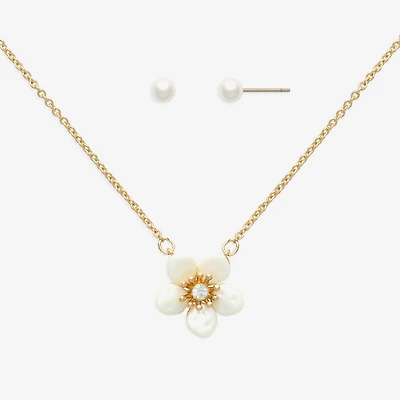 Mixit Womens Cubic Zirconia Simulated Pearl Flower Hypoallergenic 2-pc. Jewelry Set