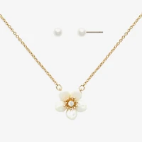 Mixit Womens Cubic Zirconia Simulated Pearl Flower Hypoallergenic 2-pc. Jewelry Set