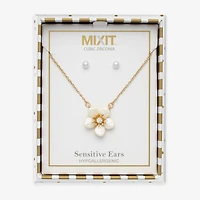 Mixit Womens Cubic Zirconia Simulated Pearl Flower Hypoallergenic 2-pc. Jewelry Set