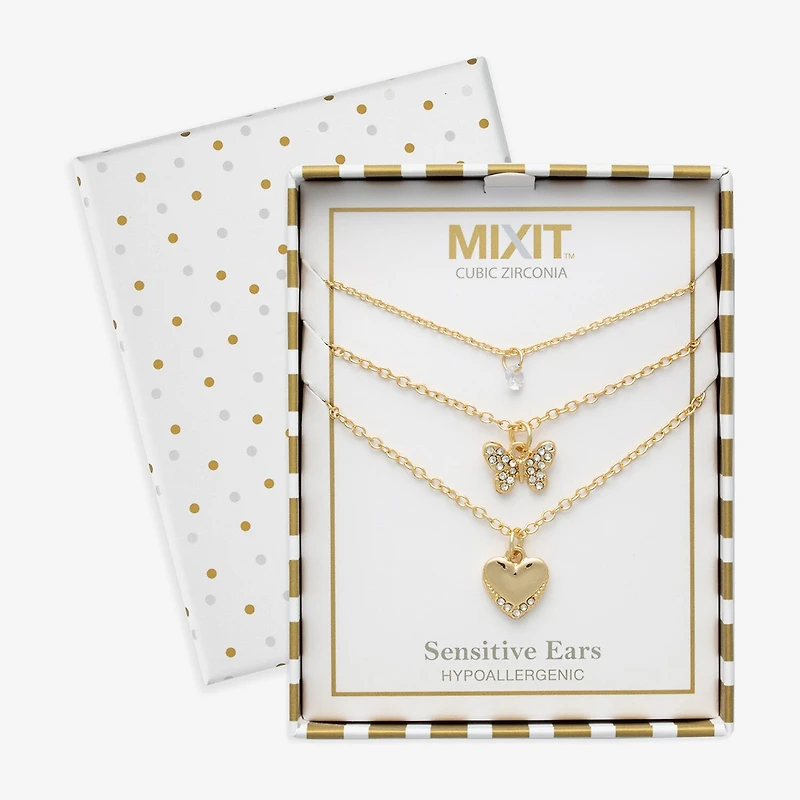 Mixit Womens Cubic Zirconia Butterfly Heart Hypoallergenic 3-pc. Necklace Set