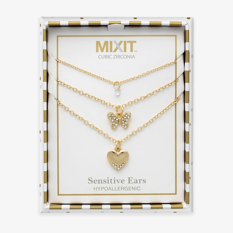 Mixit Womens Cubic Zirconia Butterfly Heart Hypoallergenic 3-pc. Necklace Set