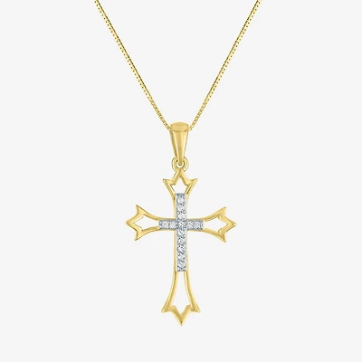 Cross (G-H, Si2-I1) Womens Diamond Accent Lab Grown White Diamond Accent 10K Gold Cross 18 Inch Pendant Necklace