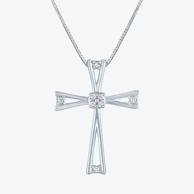 Diamond Accent Cross (G-H, Si2-I1) Womens Diamond Accent Lab Grown White Diamond Accent 10K Gold Cross Pendant