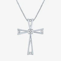 Diamond Accent Cross (G-H, Si2-I1) Womens Diamond Accent Lab Grown White Diamond Accent 10K Gold Cross Pendant