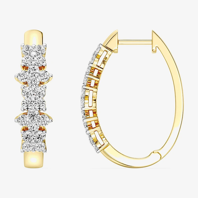 Womens 1 CT. T.W. Lab Grown White Diamond Sterling Silver 23.3mm Hoop Earrings