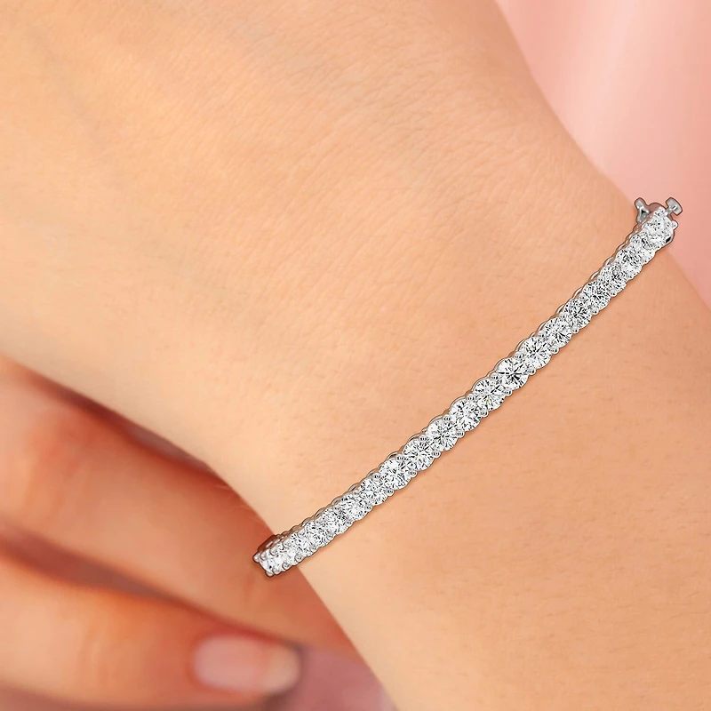 (F, Si1-Si2) Womens 5 CT. T.W. Lab Grown White Diamond Sterling Silver Round Bangle Bracelet