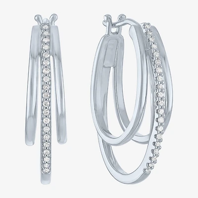 (Si2-I1,Si2-I1) Womens 1/10 CT. T.W. Lab Grown White Diamond 14K Rose Gold Over Silver 18.8mm Round Hoop Earrings