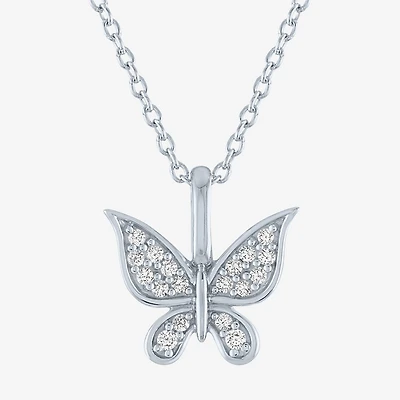 Butterfly (G-H, Si2-I1) Womens 1/10 CT. T.W. Lab Grown White Diamond Sterling Silver Butterfly 16 Inch Pendant Necklace
