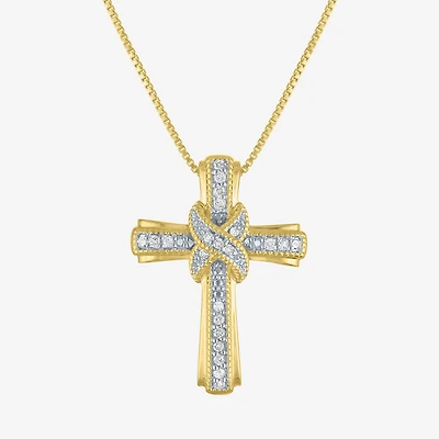 (G-H / Si2-I1) Womens 1/10 CT. T.W. Lab Grown White Diamond Sterling Silver Cross 18 Inch Pendant Necklace